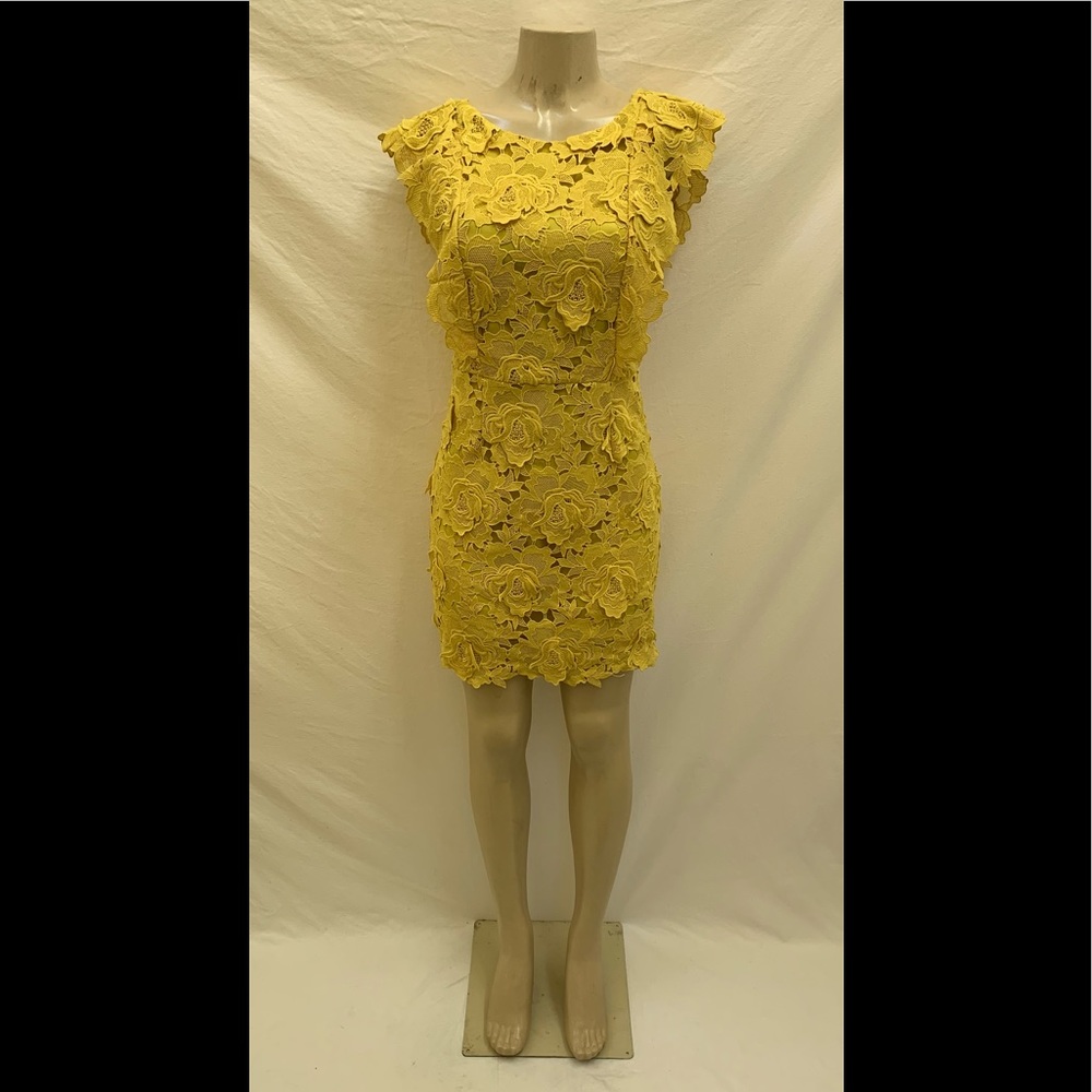Topshop Size US 4 Yellow Floral Appliqué Dress